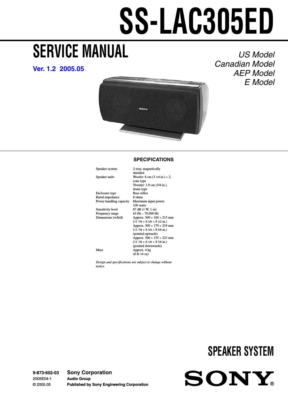 sony ss lac 305 service manual