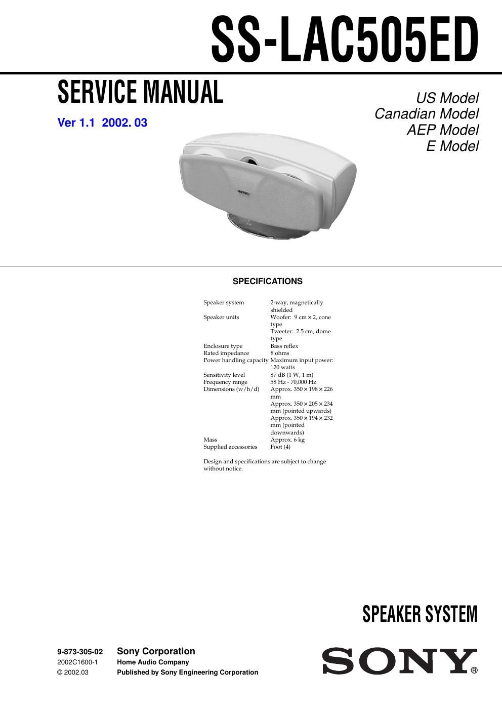 sony ss lac 505 ed service manual