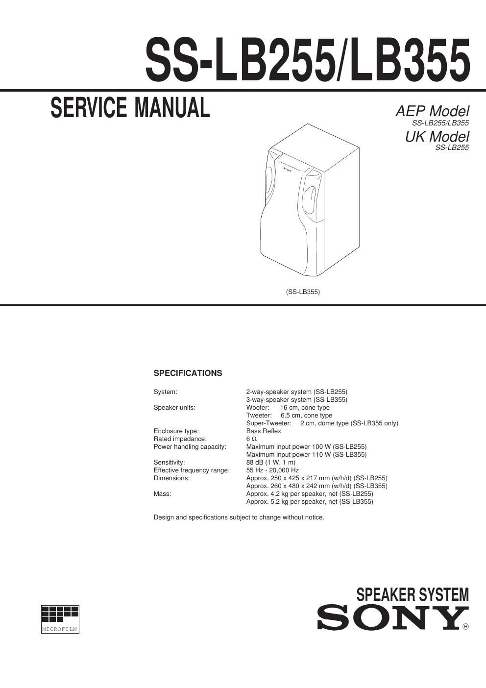 sony ss lb 355 service manual