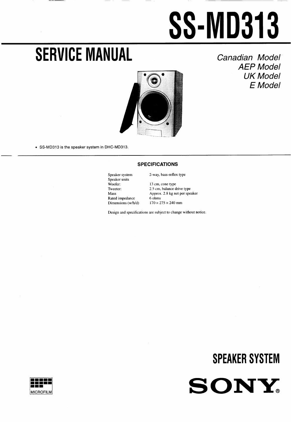 sony ss md 313 service manual