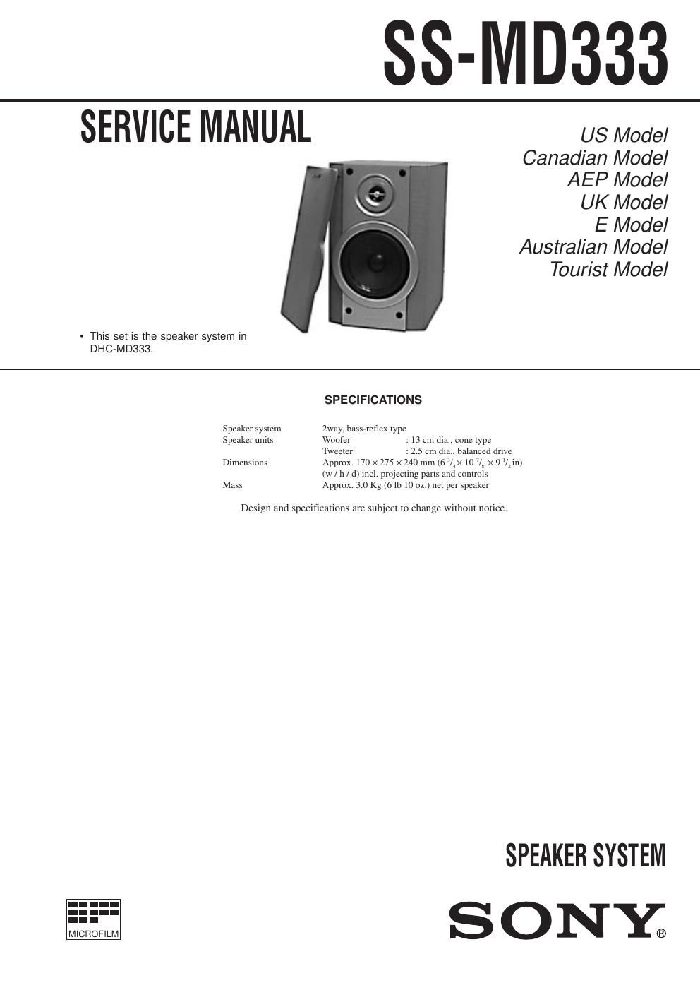 sony ss md 333 service manual