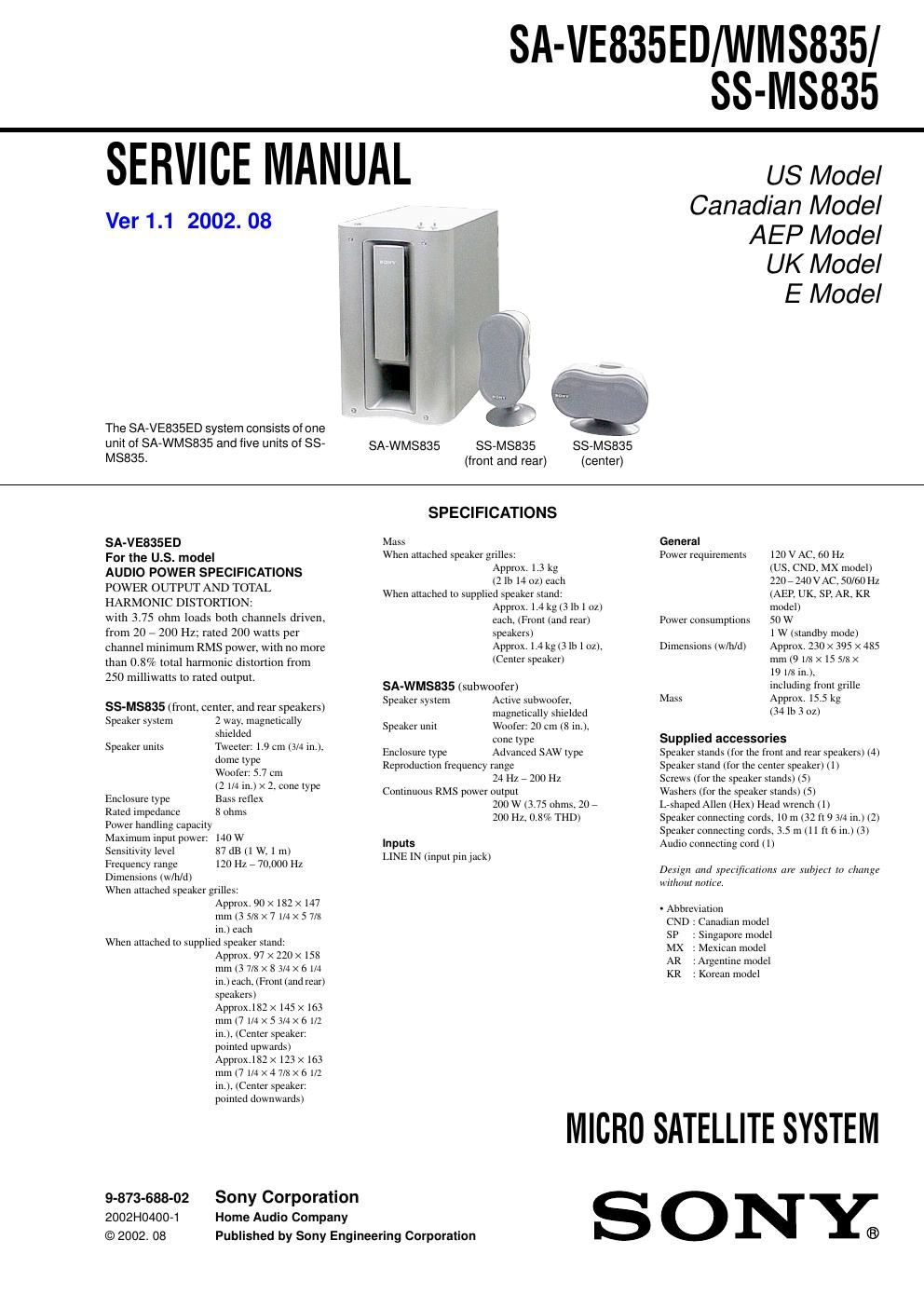 sony ss ms 835 service manual