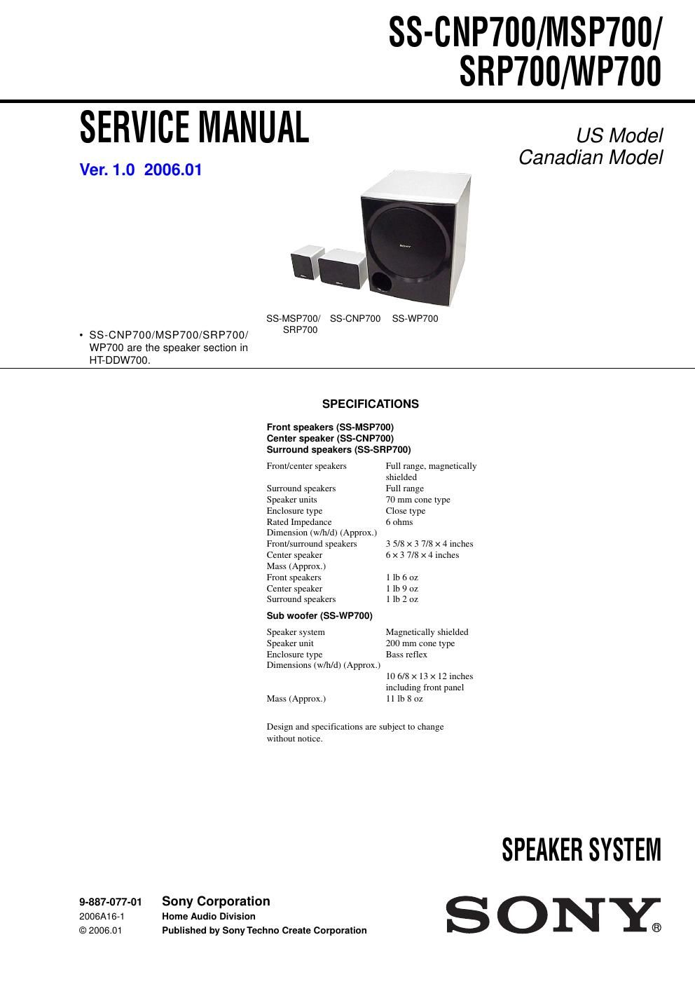 sony ss msp 700 service manual