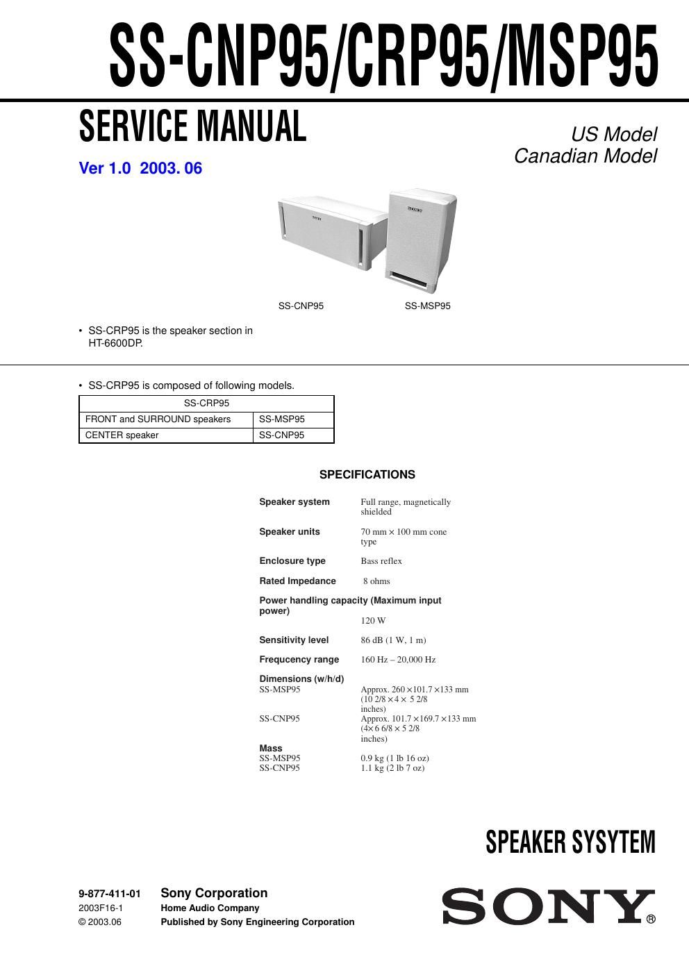 sony ss msp 95 service manual