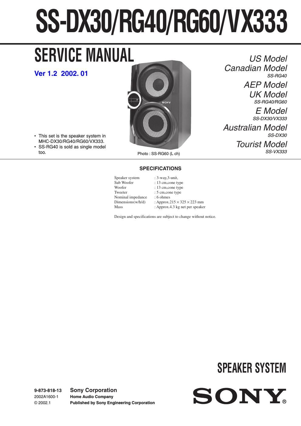 sony ss rg 30 service manual