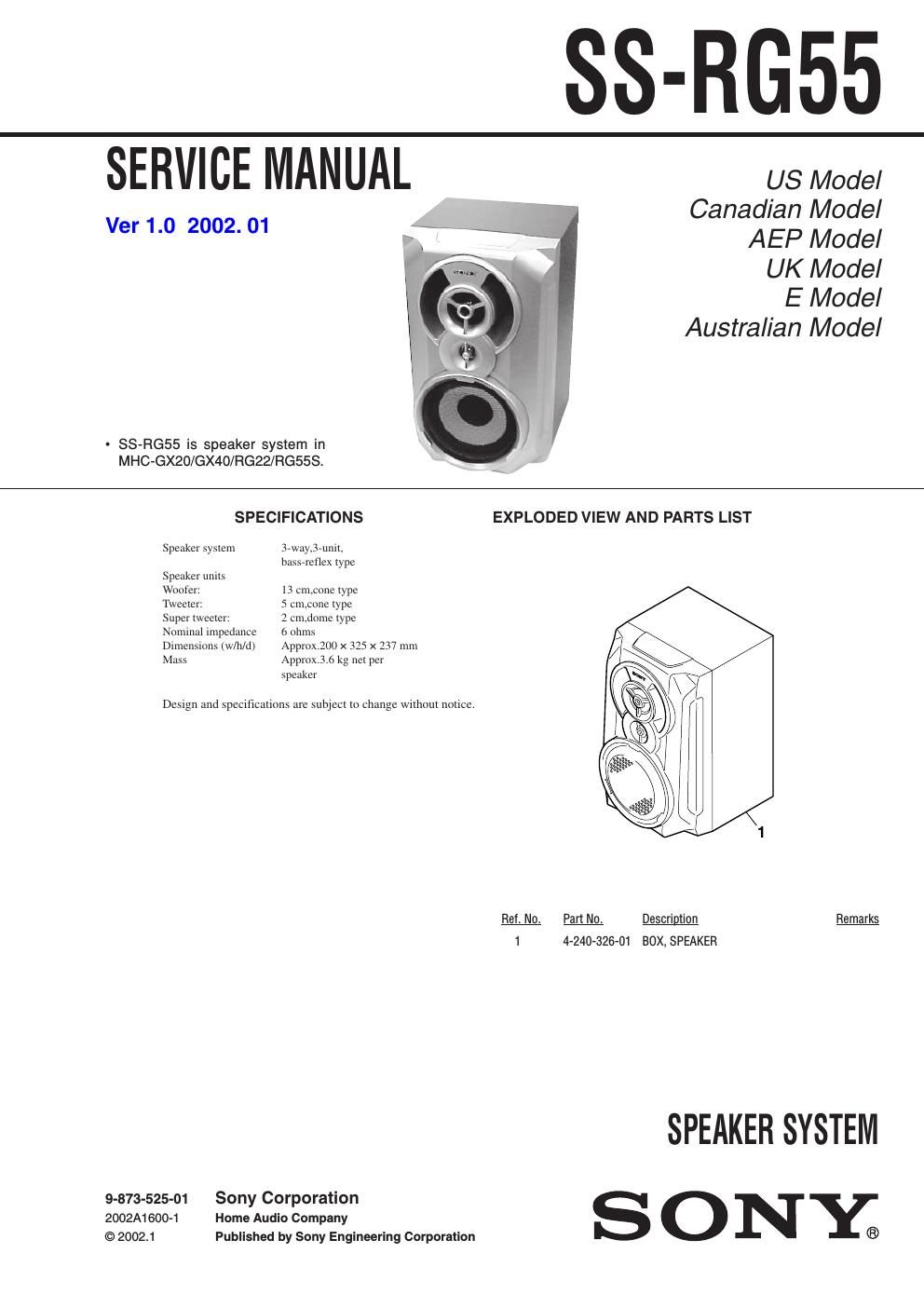 sony ss rg 55 service manual