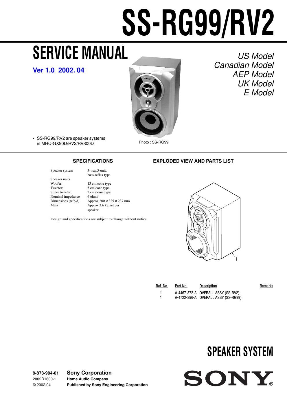 sony ss rg 99 service manual