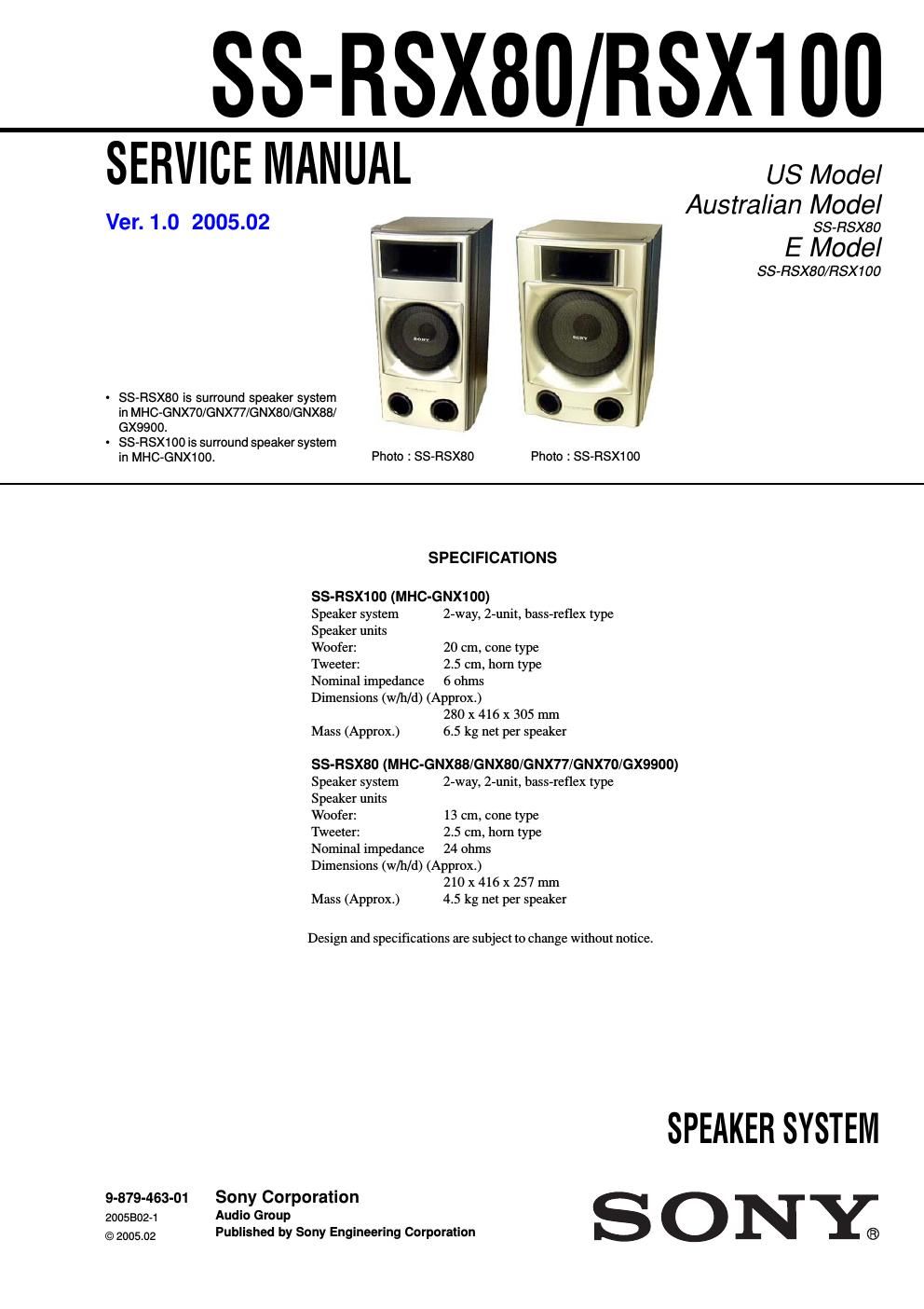 sony ss rsx 80 service manual