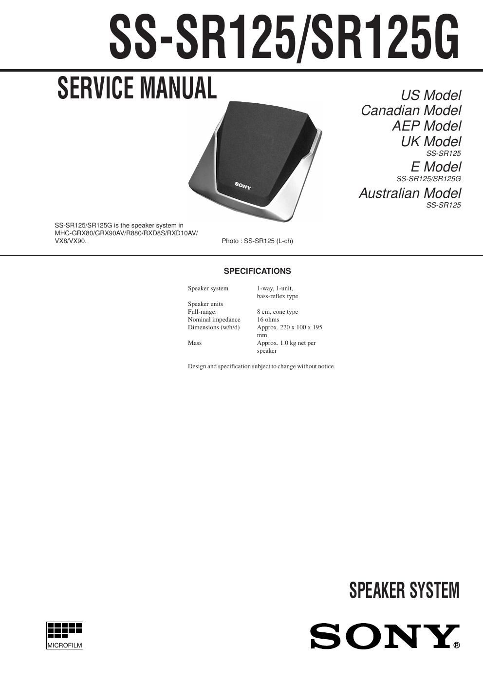 sony ss sr 125 service manual