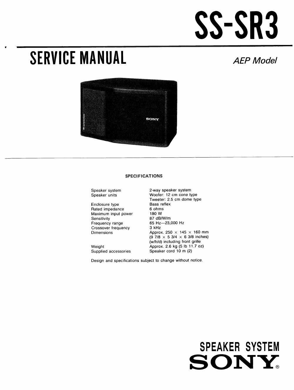 sony ss sr 3 service manual