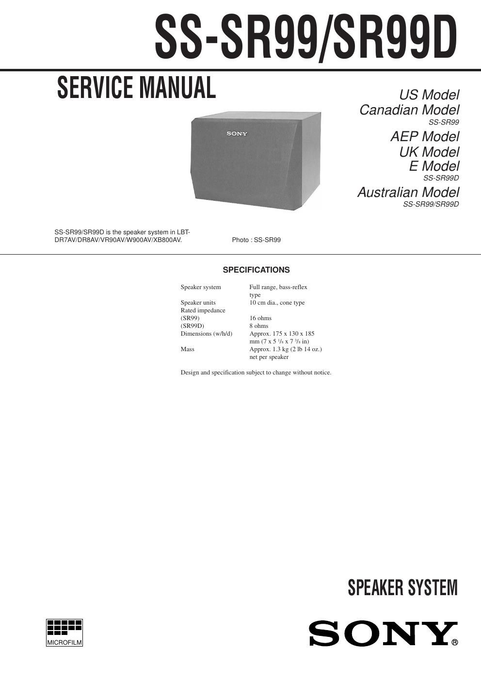 sony ss sr 99 service manual