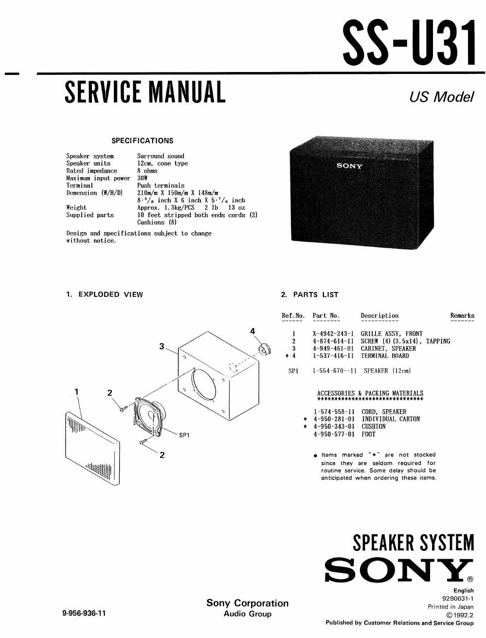 sony ss u 31 service manual