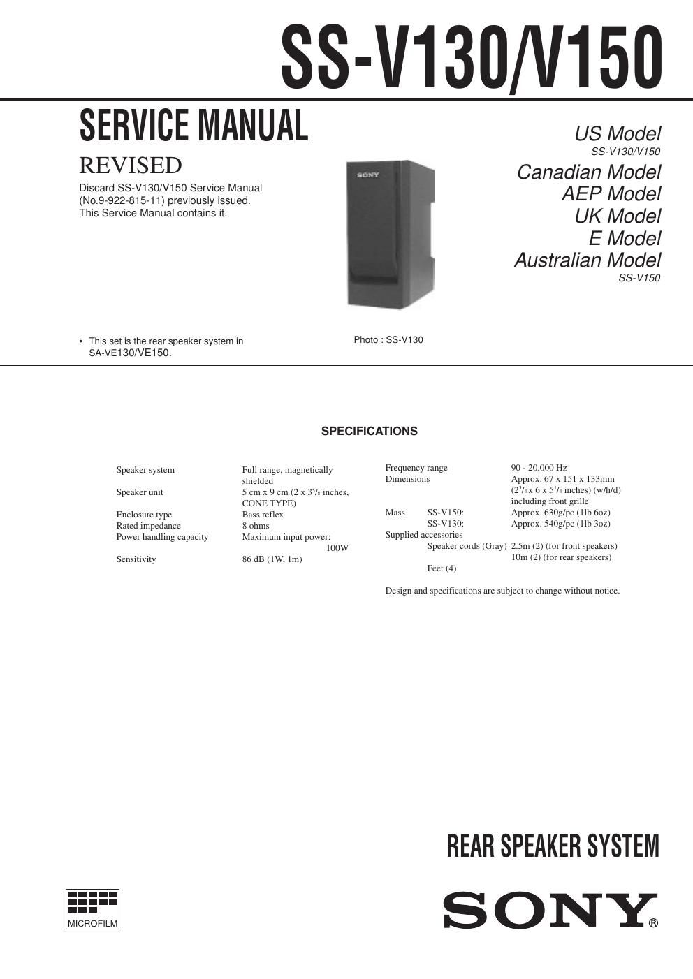 sony ss v 150 service manual