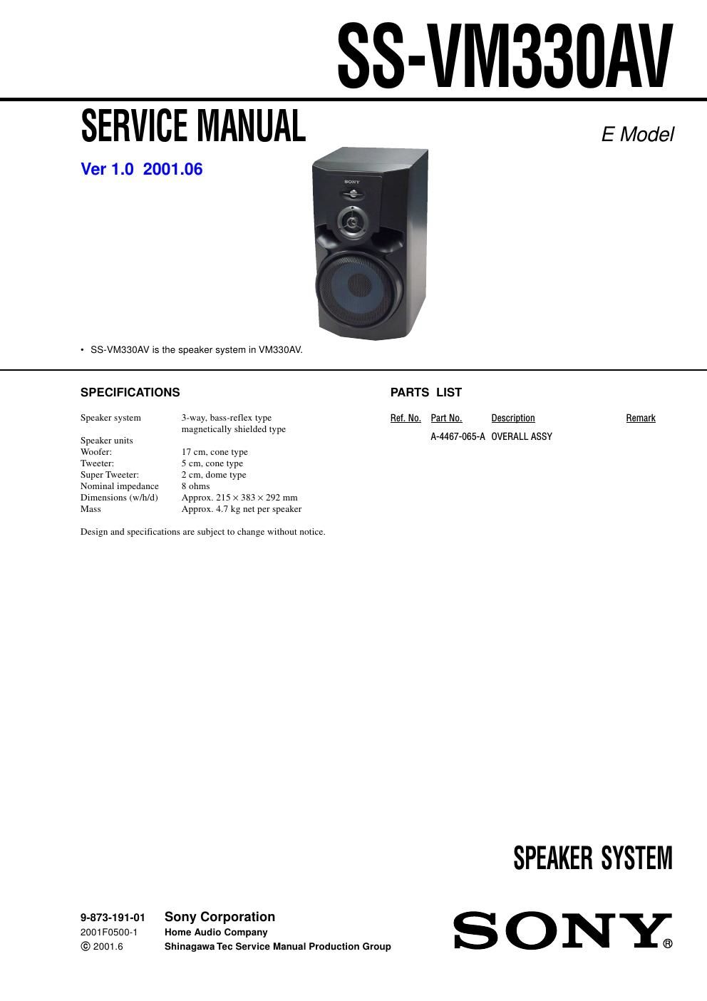 sony ss vm 330 av service manual