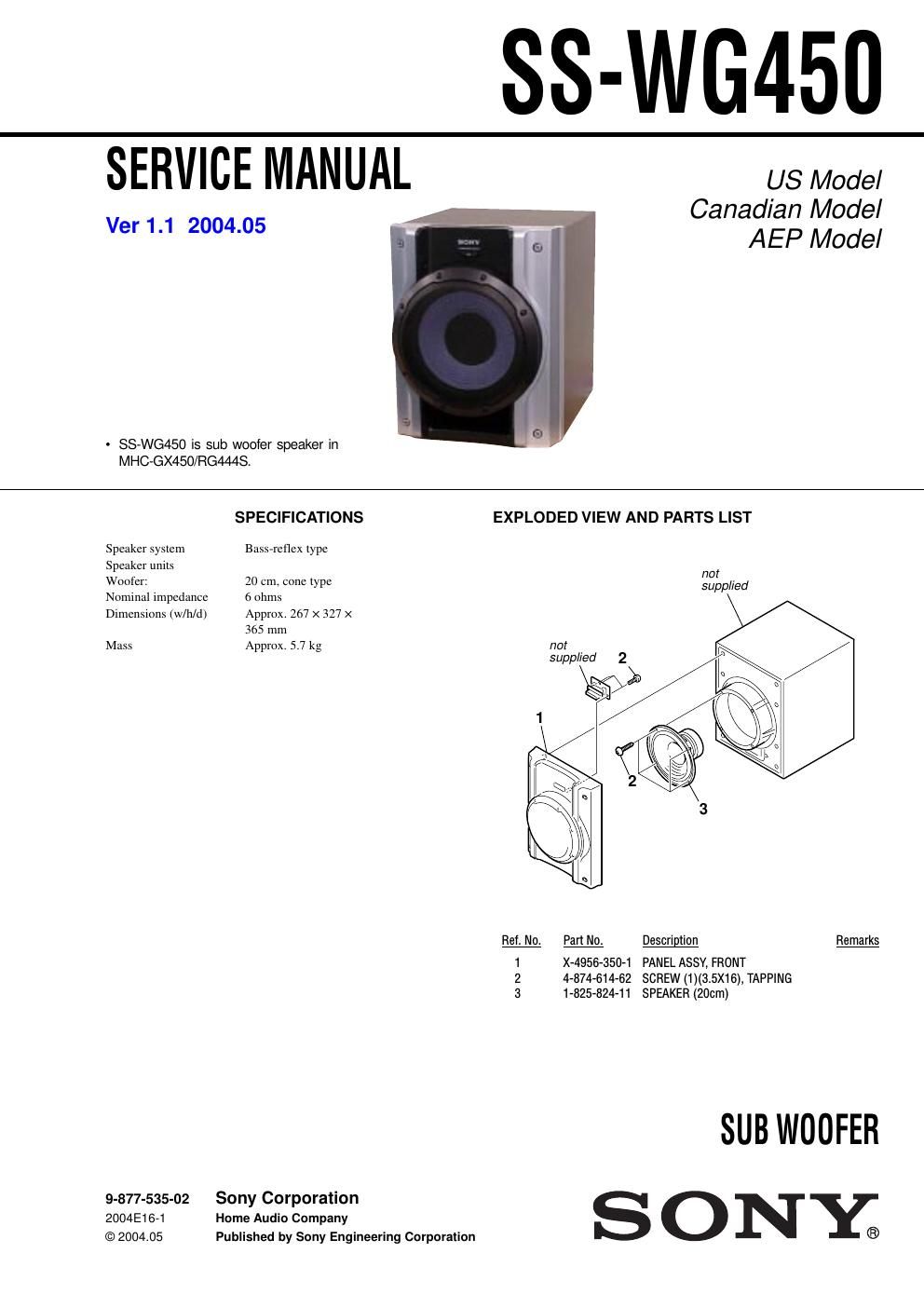 sony ss wg 450 service manual