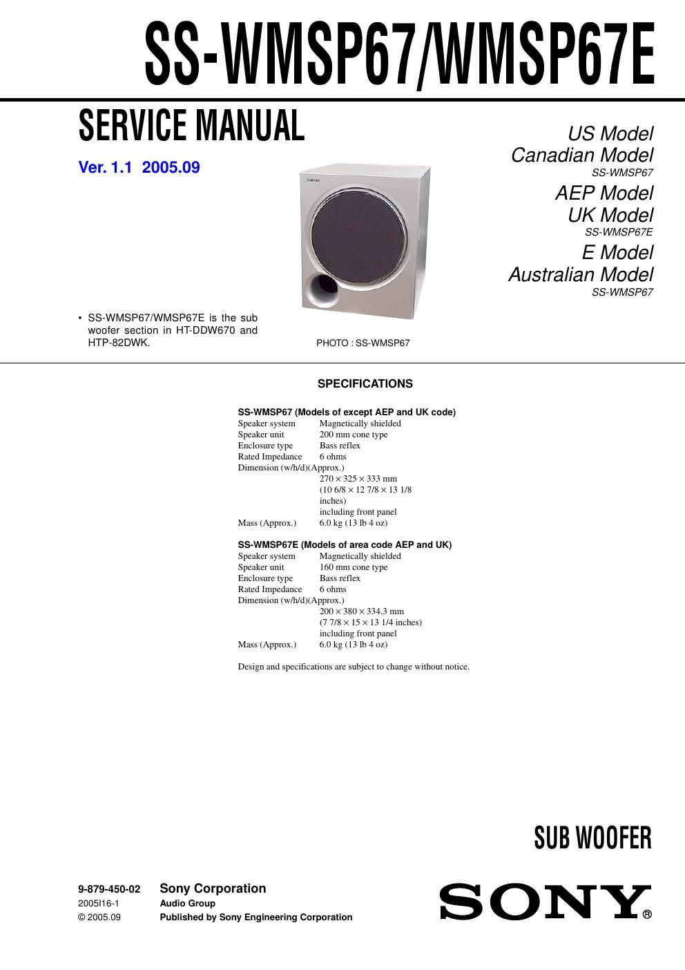 sony ss wmsp 67 e service manual