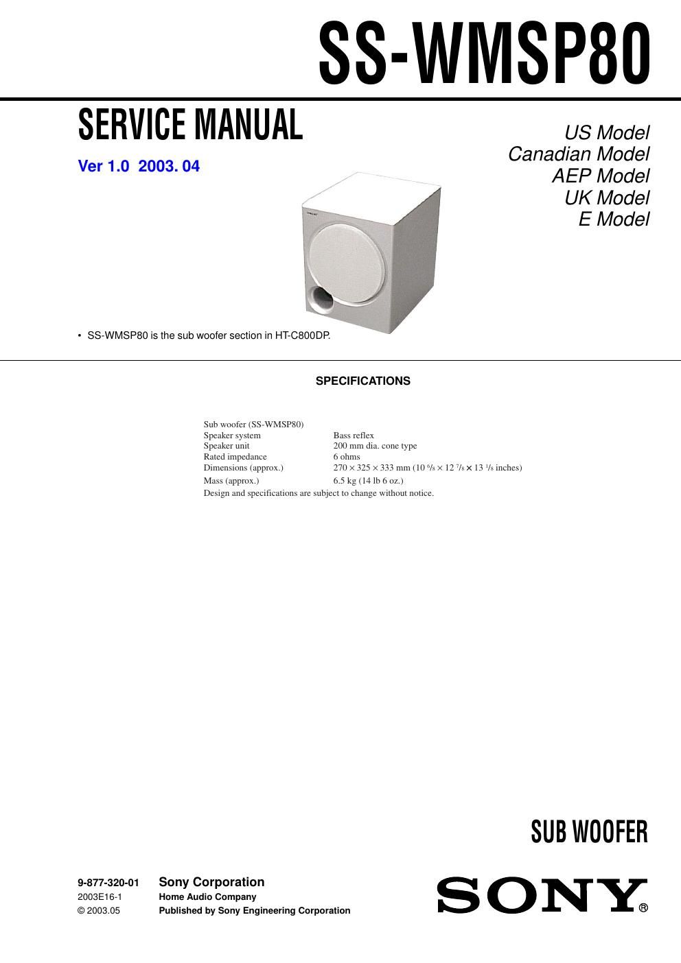 sony ss wmsp 80 service manual