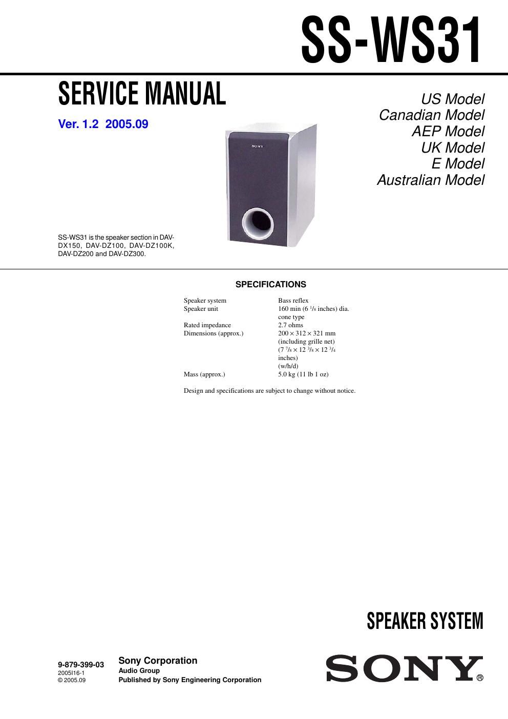 sony ss ws 31 service manual