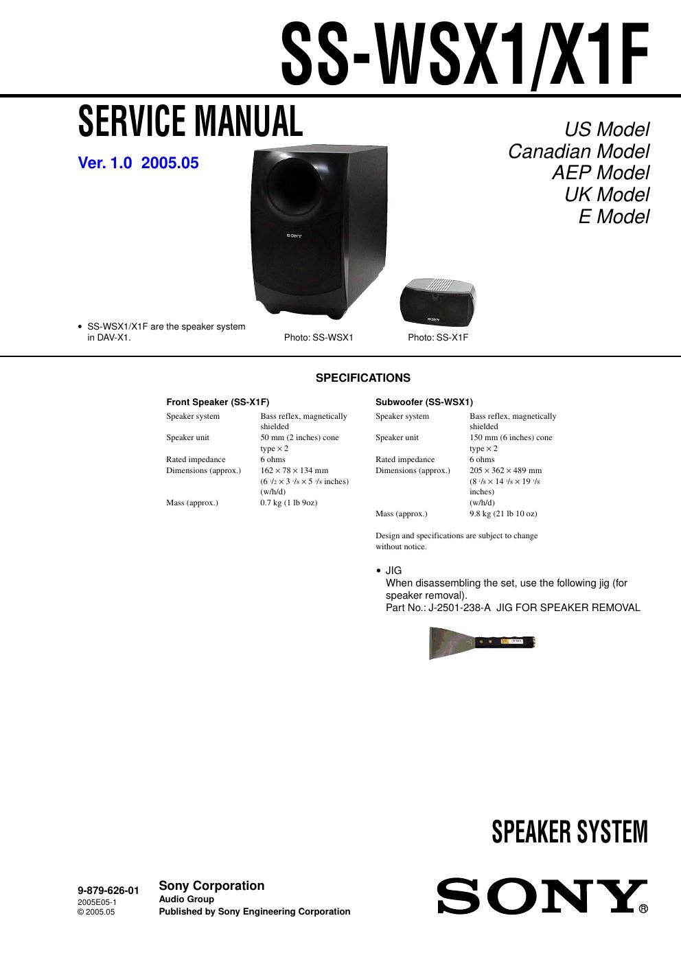 sony ss wsx 1 f service manual