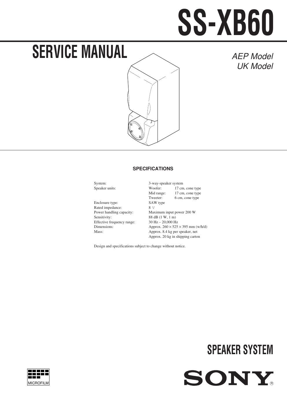 sony ss xb 60 service manual