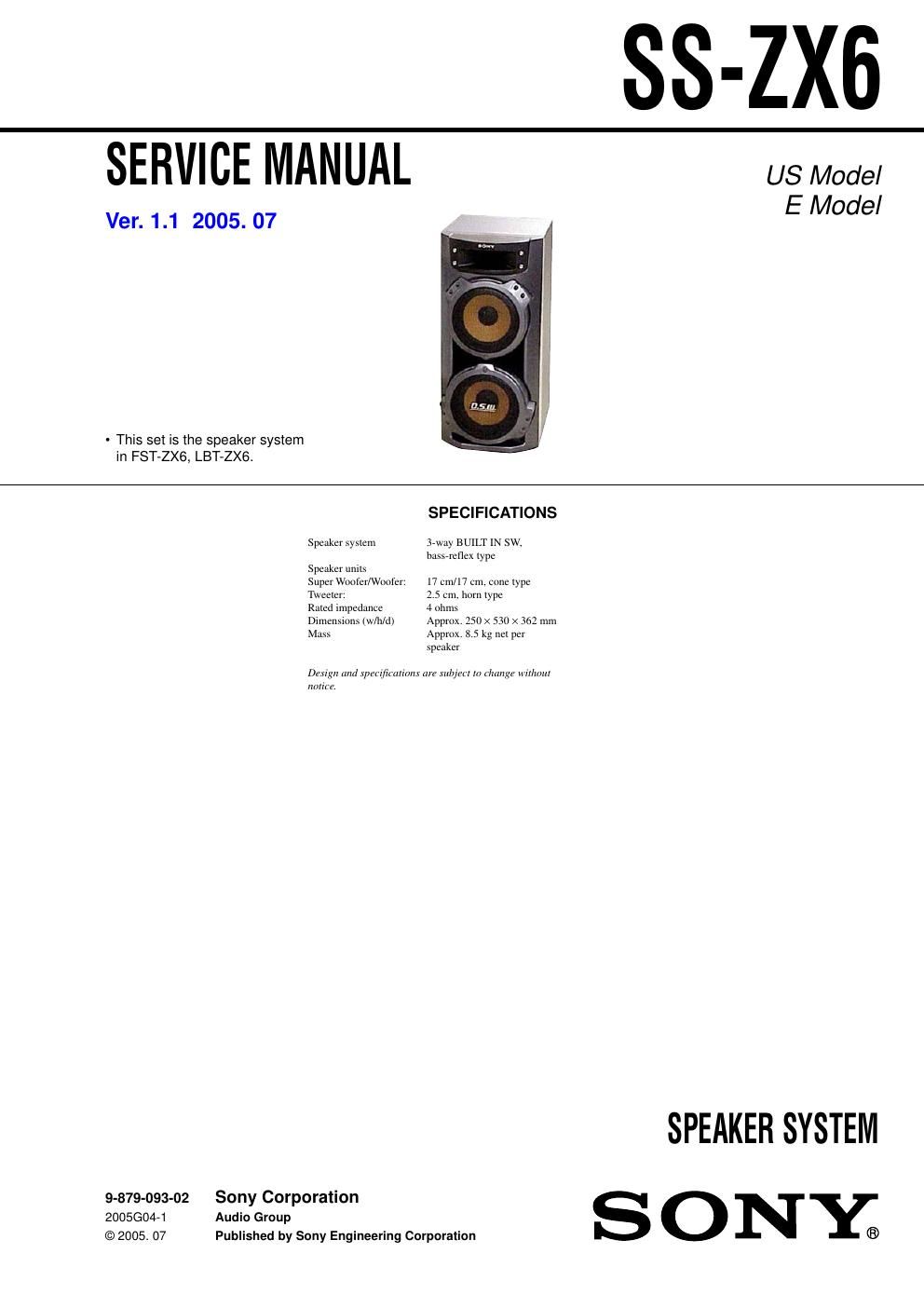 sony ss zx 6 service manual