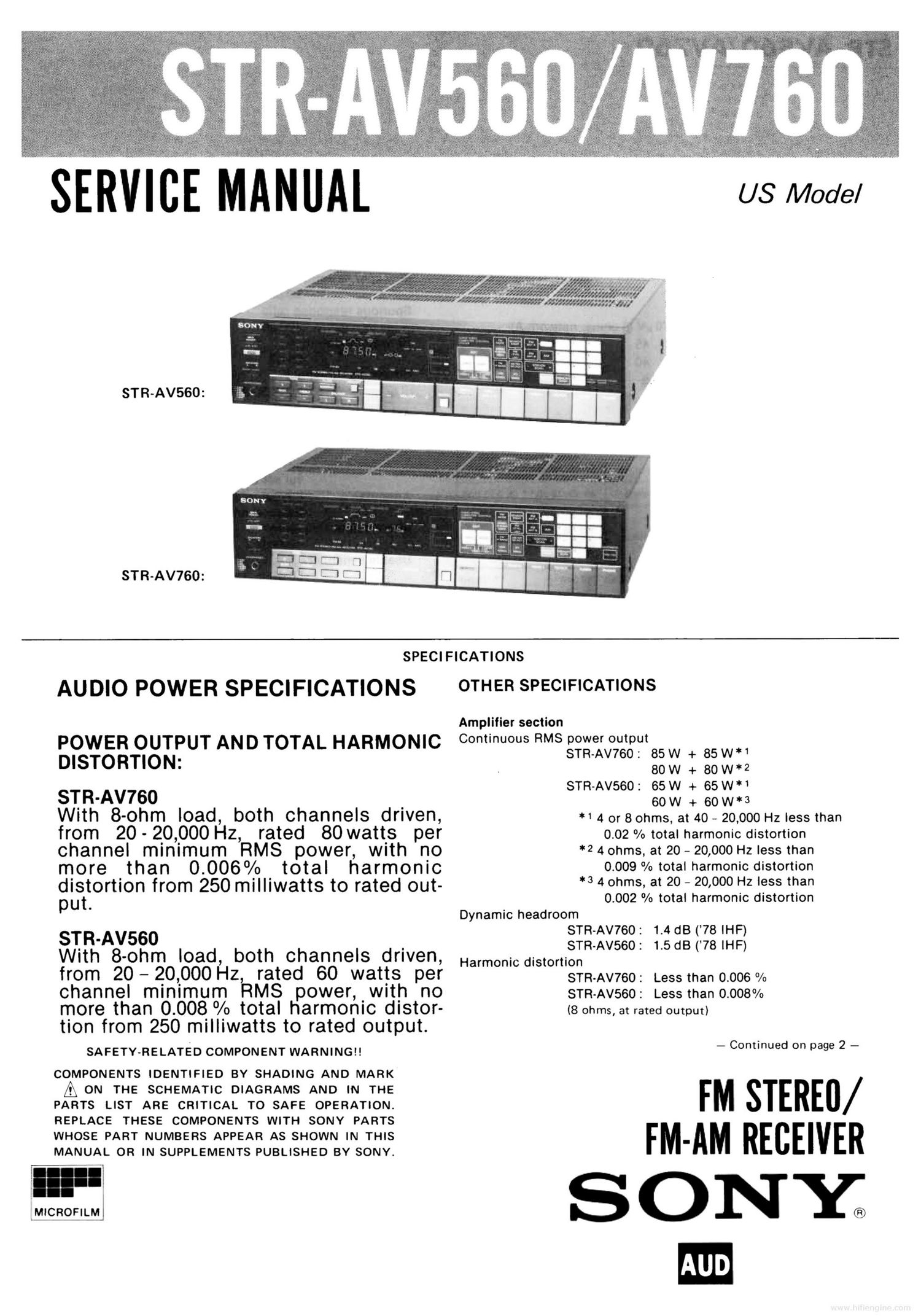 sony str av 760 rec service manual