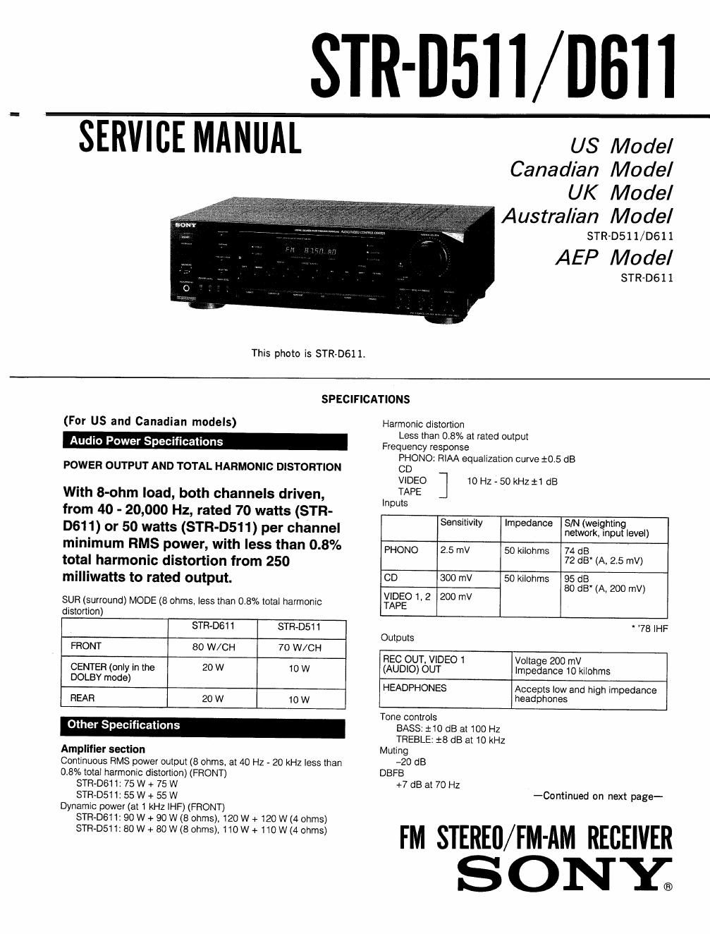 sony str d 511 d611