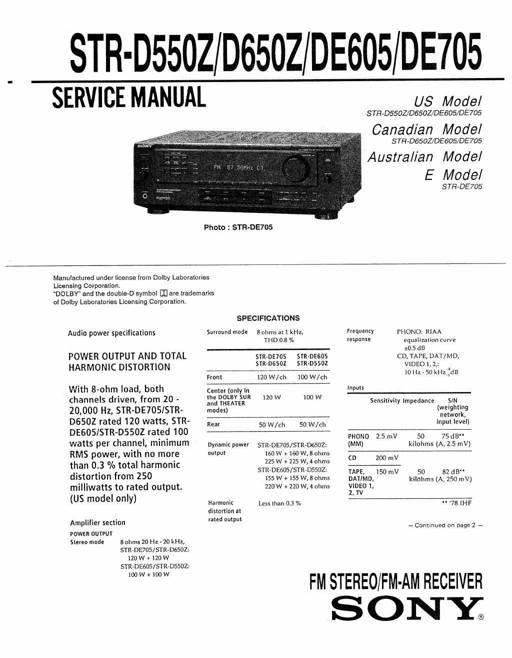 sony str d 550z d650z de605 de705