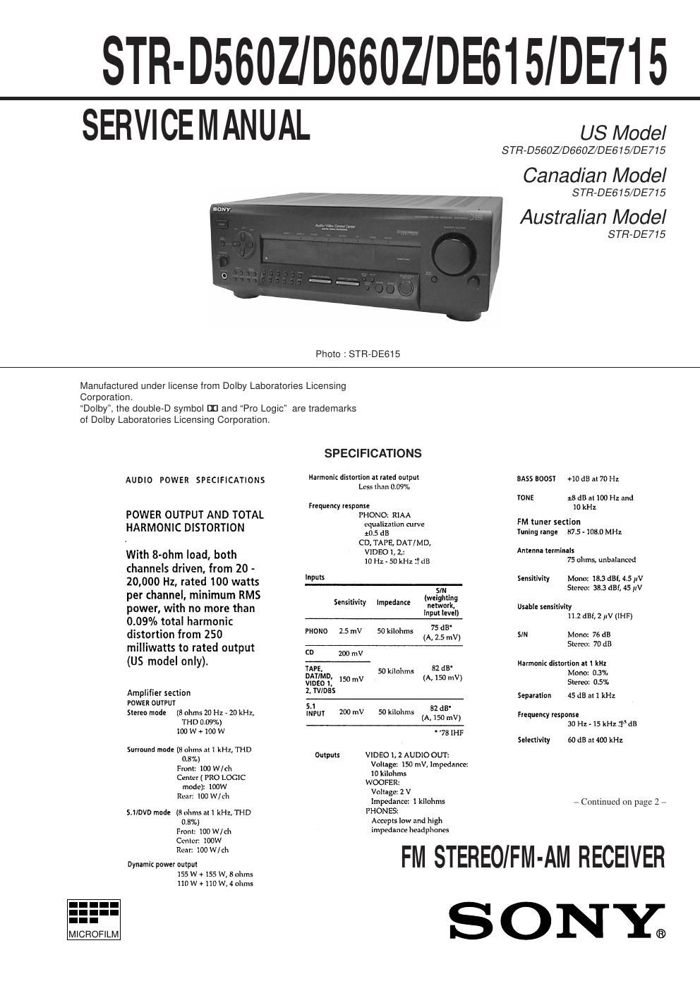 sony str d 560 z service manual