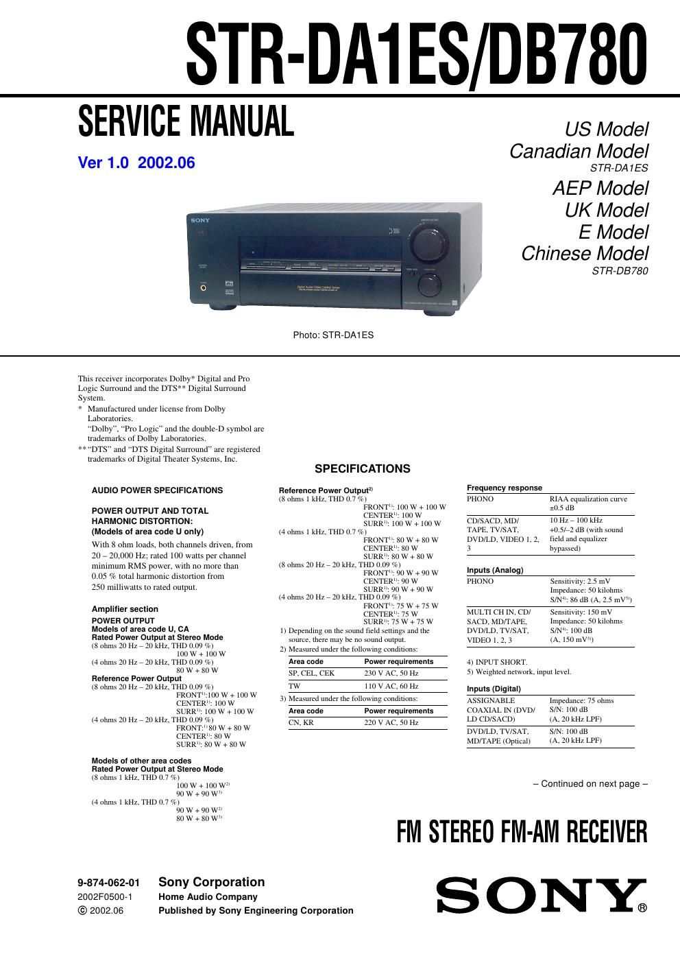 sony str da 1 es service manual