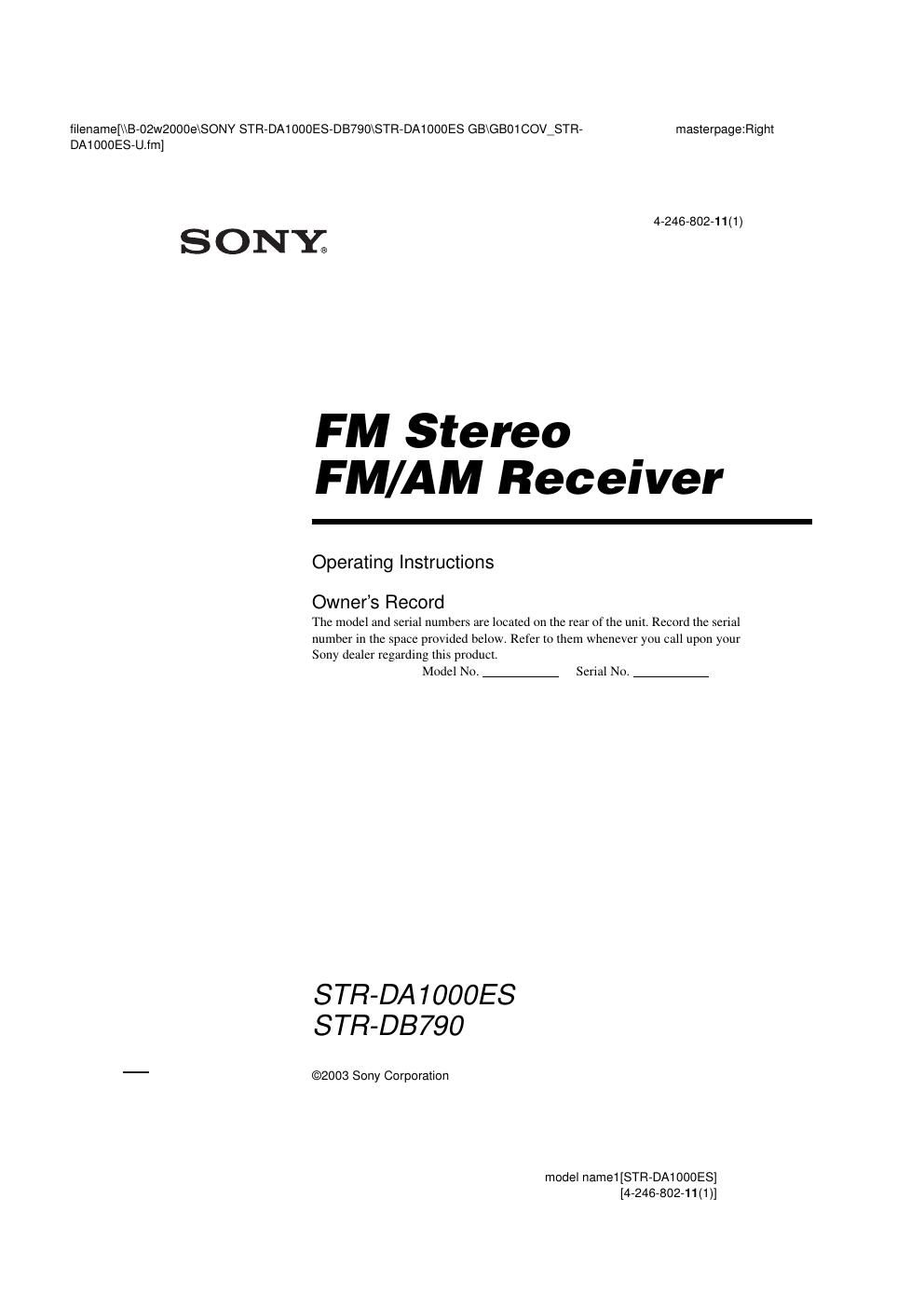 sony str da 1000 es owners manual