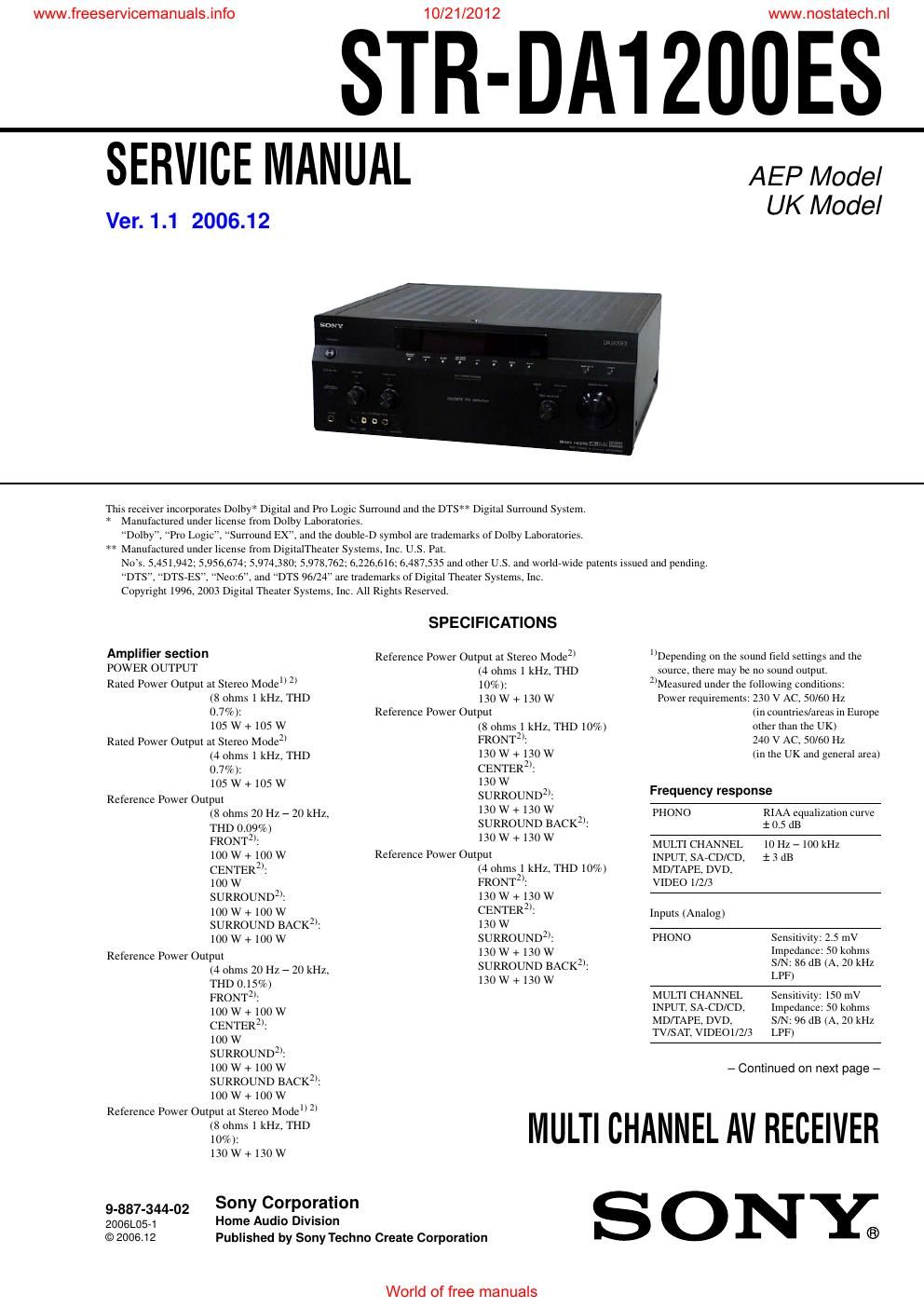 sony str da 1200es rec service manual