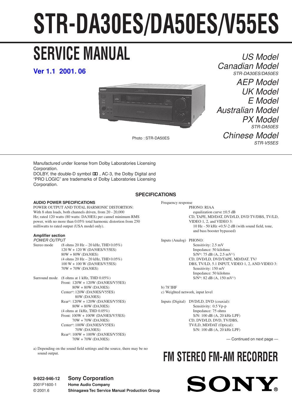 sony str da 30 es service manual