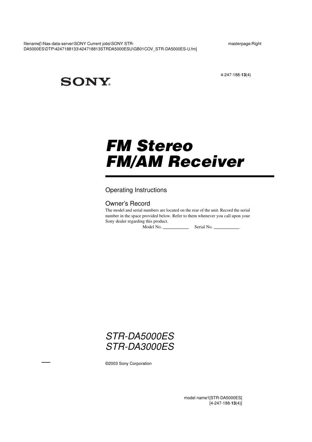 sony str da 3000 es owners manual