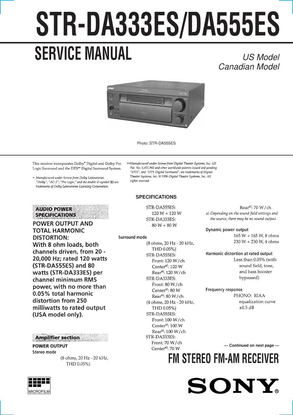 sony str da 333 555es rec service manual