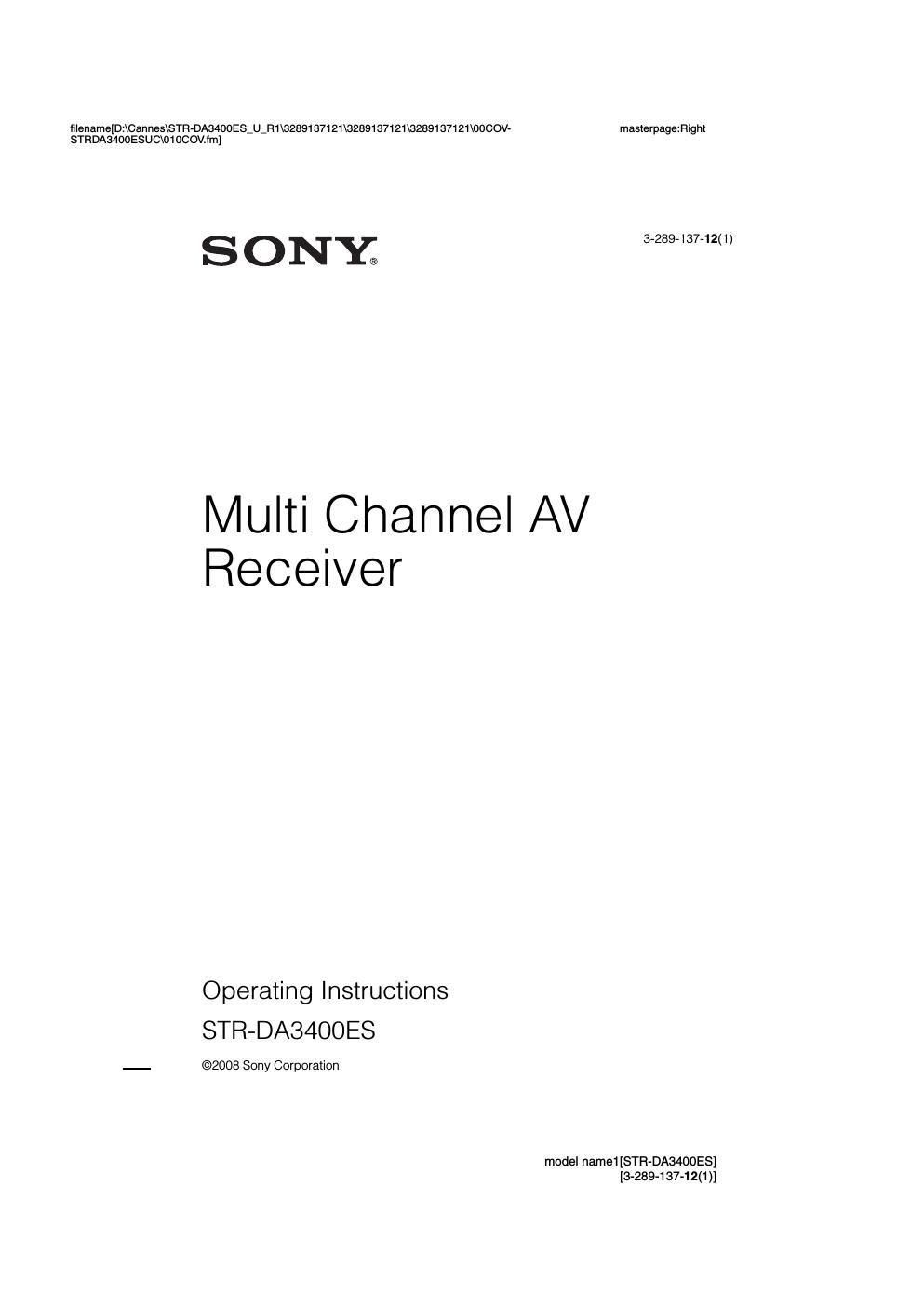 sony str da 3400 es owners manual