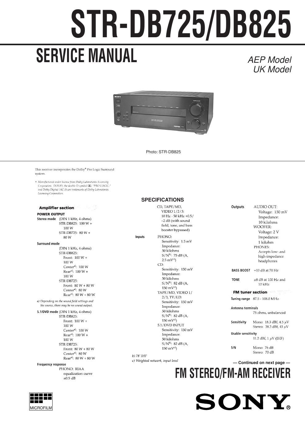 sony str db 725 service manual