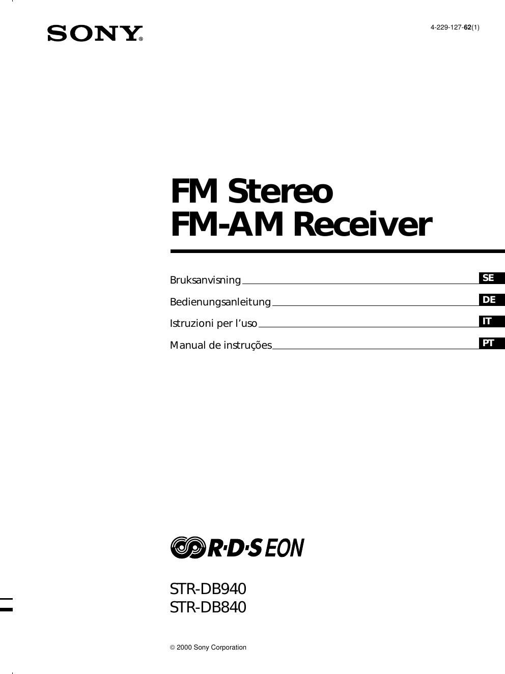 sony str db 840 owners manual