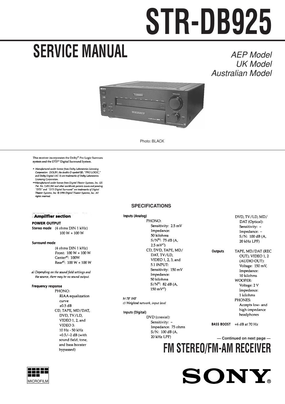 sony str db 925 schematic