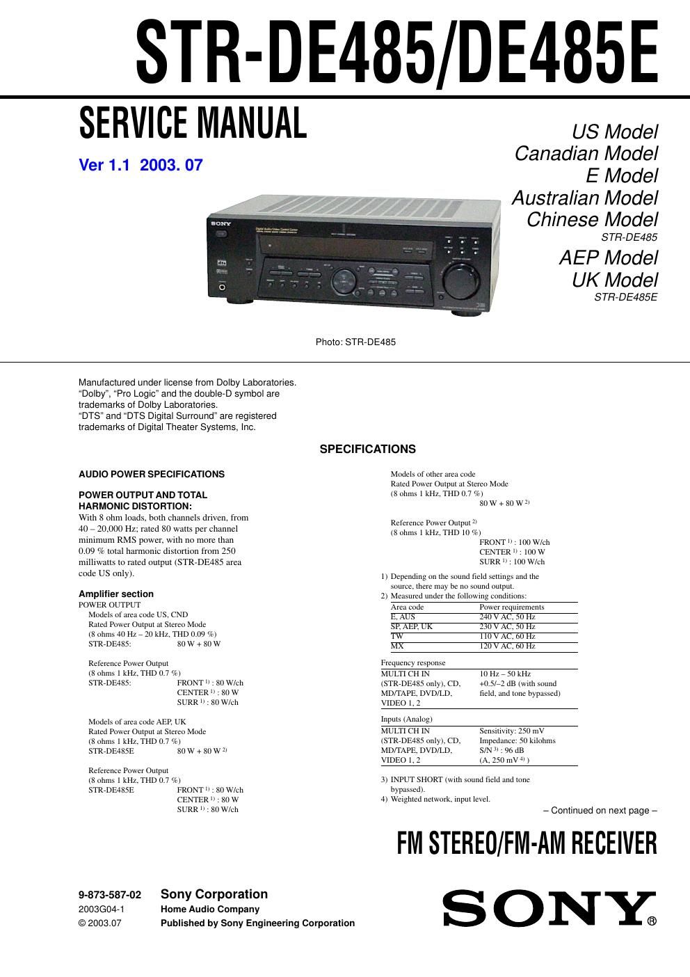 sony str de 485e rec service manual