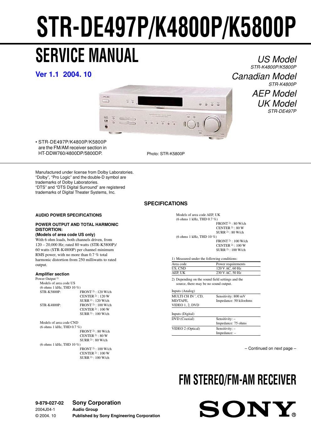 sony str de 497 p service manual