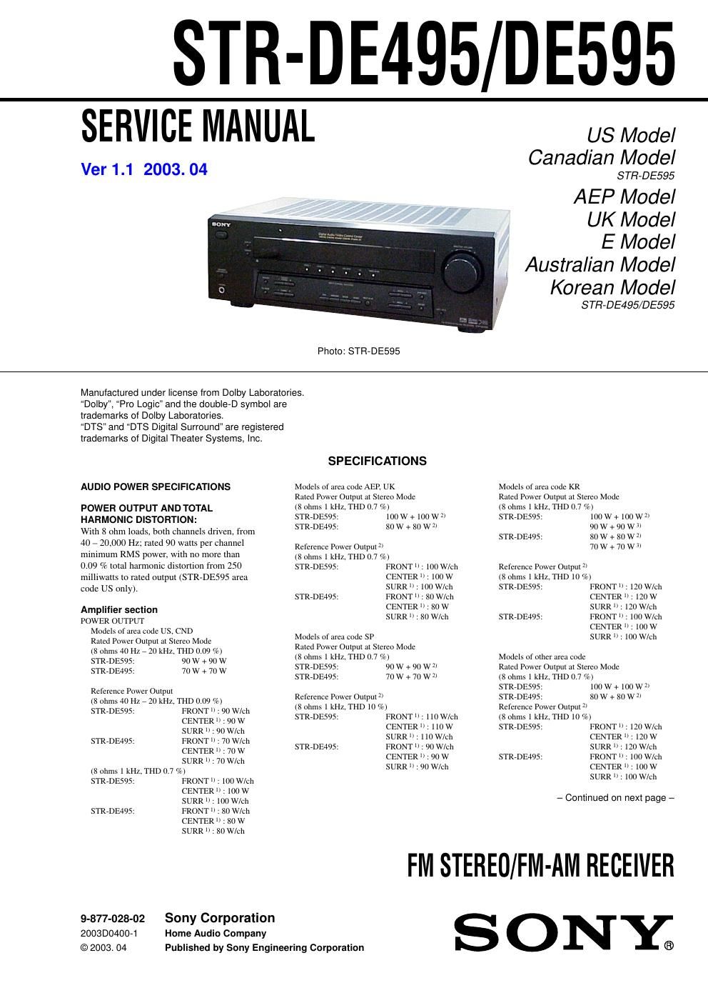 sony str de 595 rec service manual