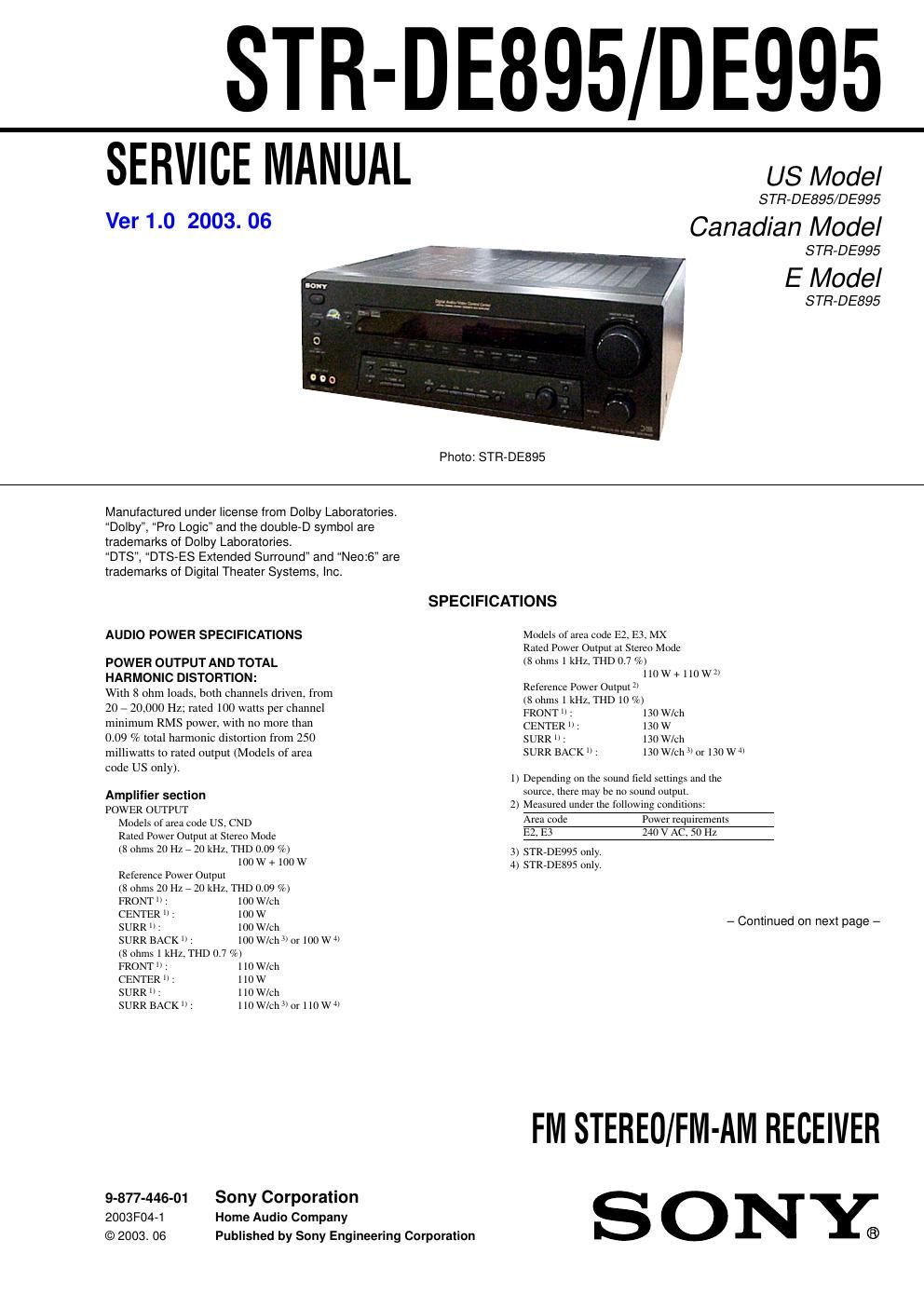 sony str de 895 service manual