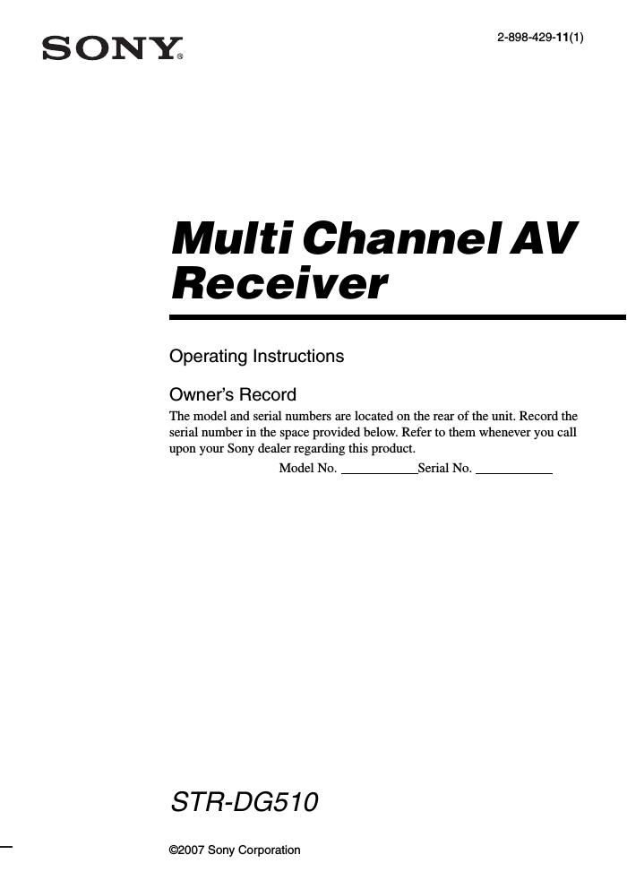 sony str dg 510 owners manual