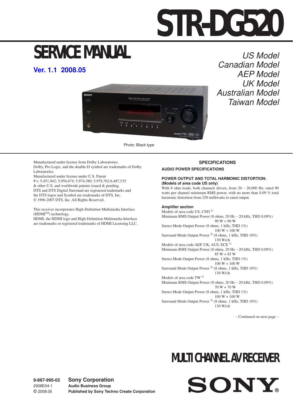 sony str dg 520 service manual