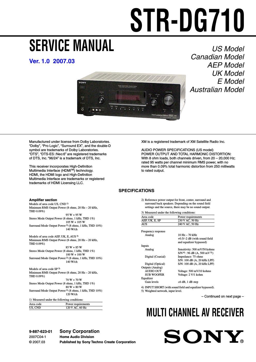 sony str dg 710 service manual