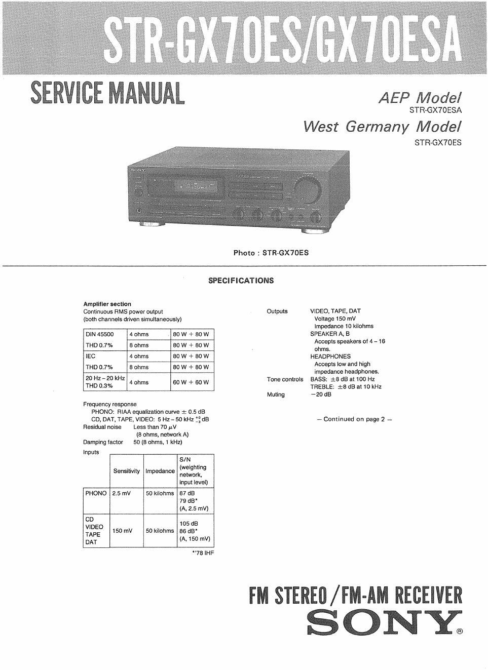 sony str gx 70 esa service manual