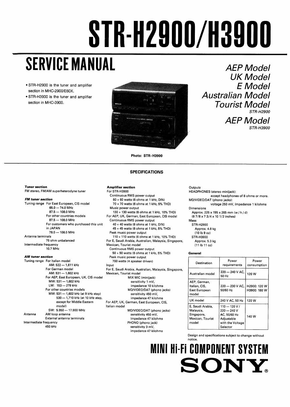 sony str h 2900 service manual