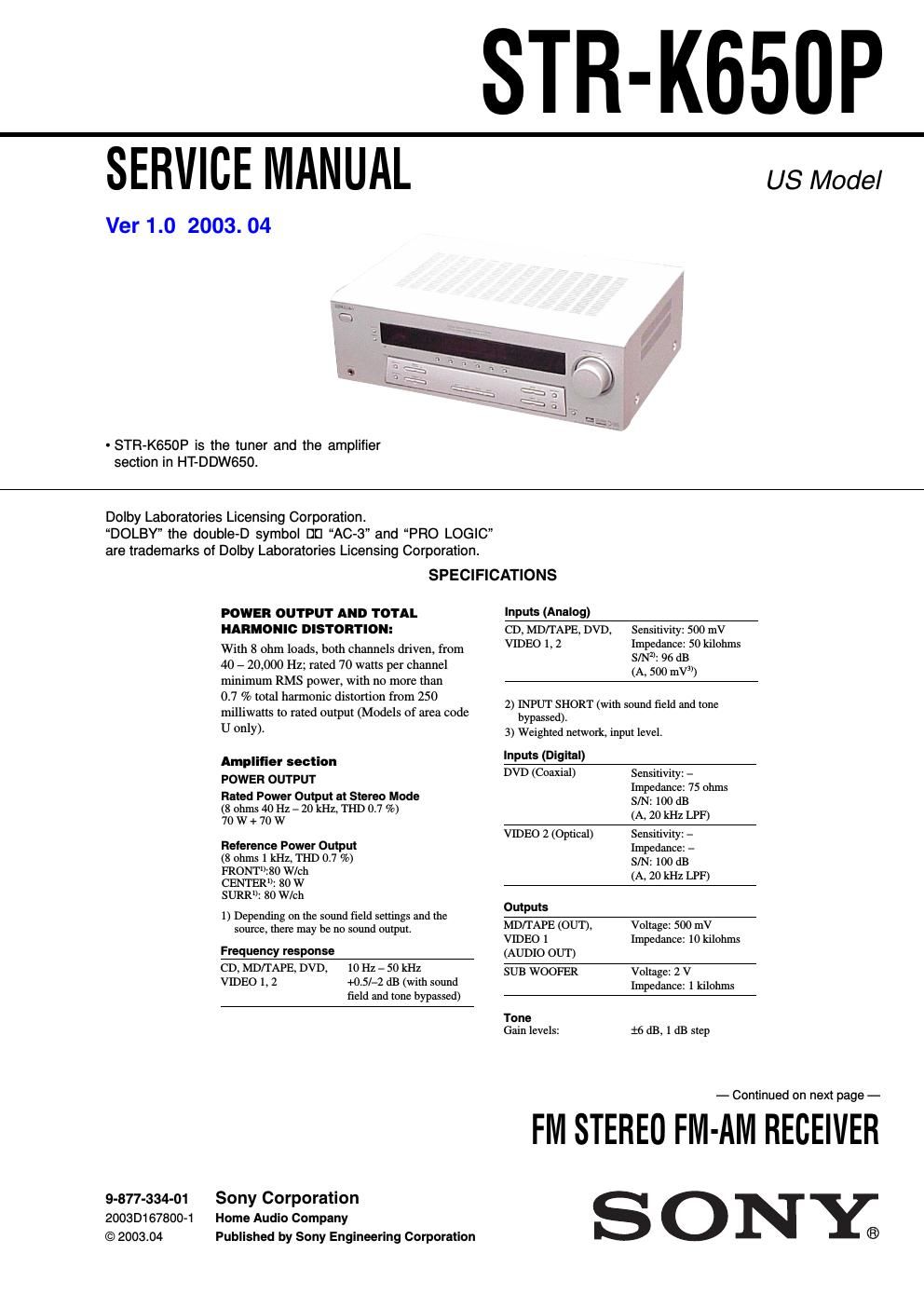 sony str k 650 p service manual