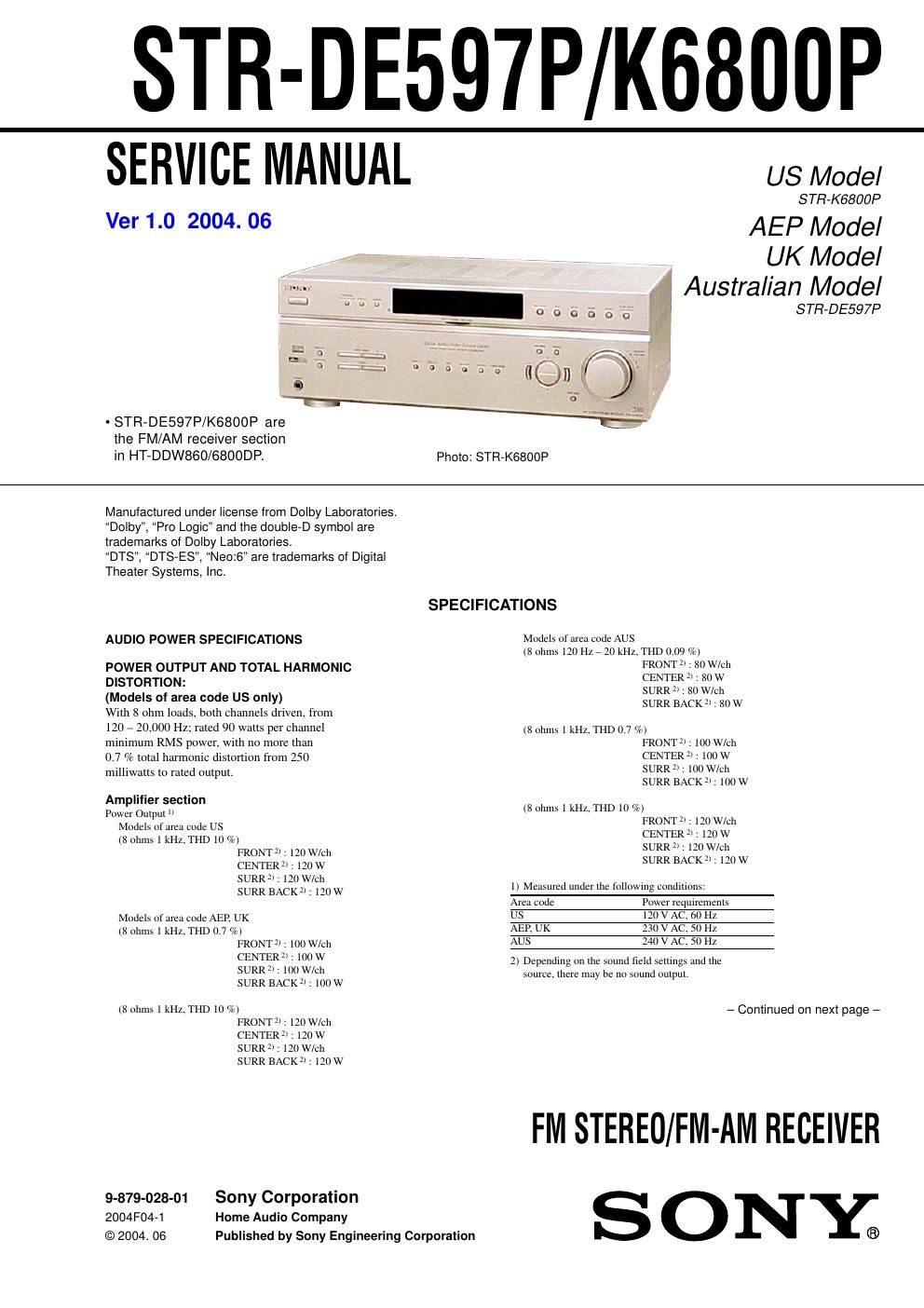 sony str k 6800 p service manual